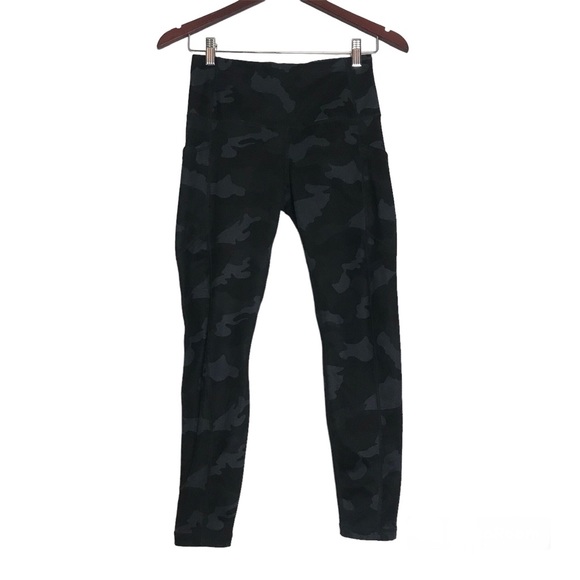Yogalicious Lux Black Camo High Waist Stash Pockets Ankle Leggings Womens Sz S - Picture 2 of 10